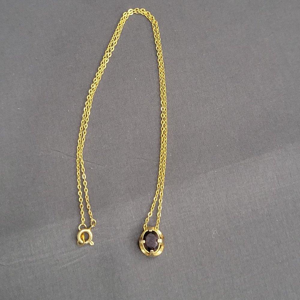 Womens Dark Red Glass Pendant Necklace Prong Set Delicate Cable Chain 15 inches